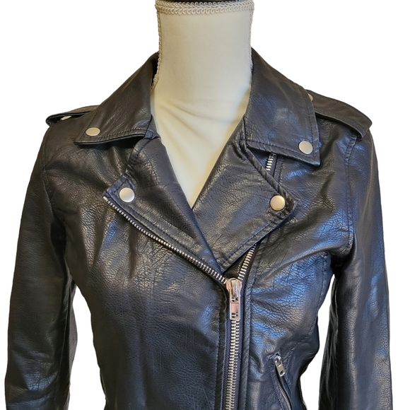 BLACK Faux Leather Moto Jacket Women's Size Small - Picture 2 of 16